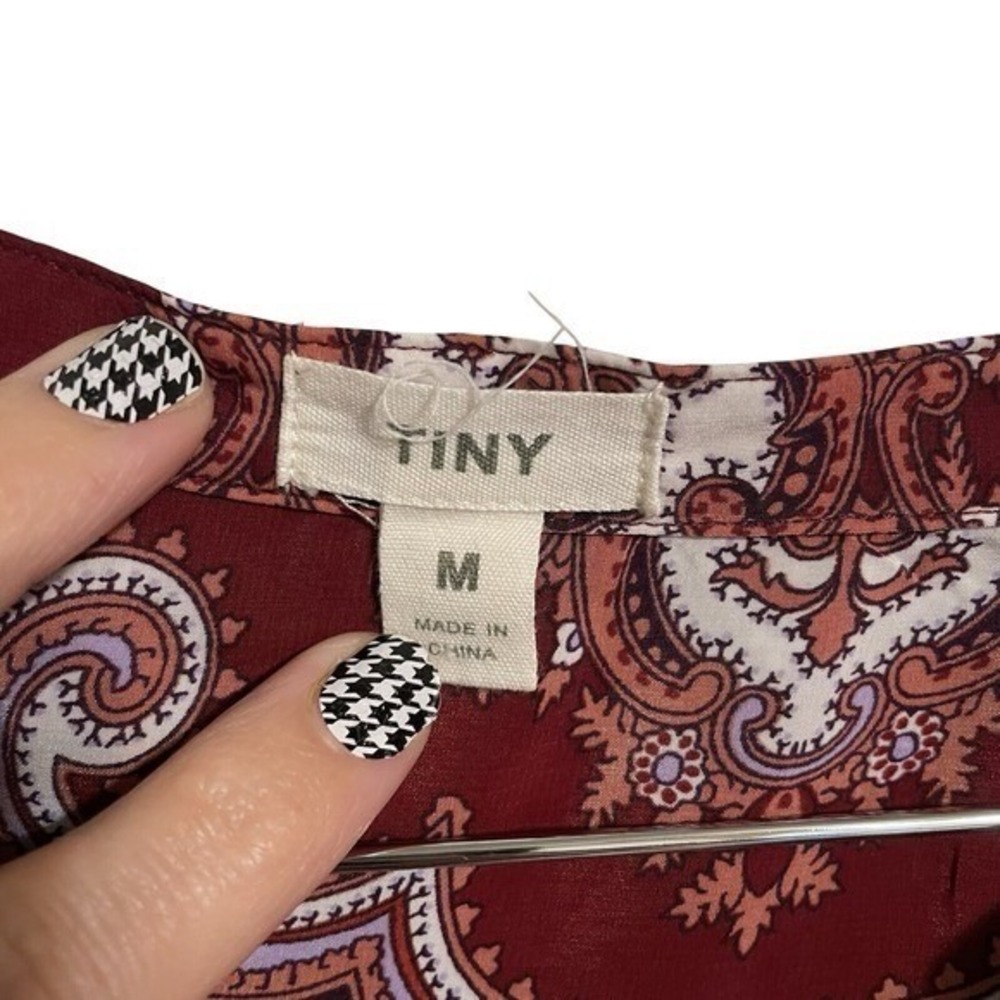 TINY Womens Paisley Sequin Henley Blouse Burgundy Boho Long Sleeve Top Medium - Picture 2 of 8